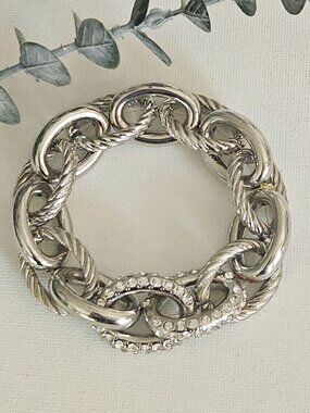 Chunky Silver Tone CZ Chain Link Bracelet